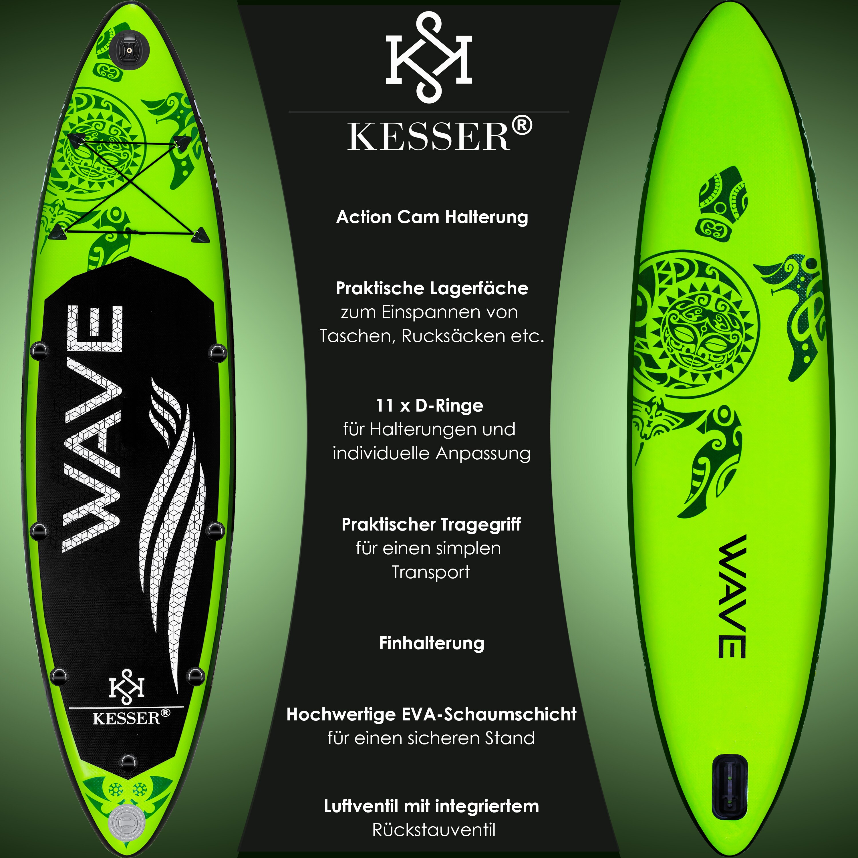KESSER® Aufblasbares SUP Board Set Stand Up Paddle Board Premium Surfboard Wassersport | 6 Zoll Dick| Komplettes Zubehör | 130kg
