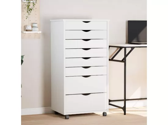 Armoire roulante avec tiroirs MOSS blanc bois de pin solide