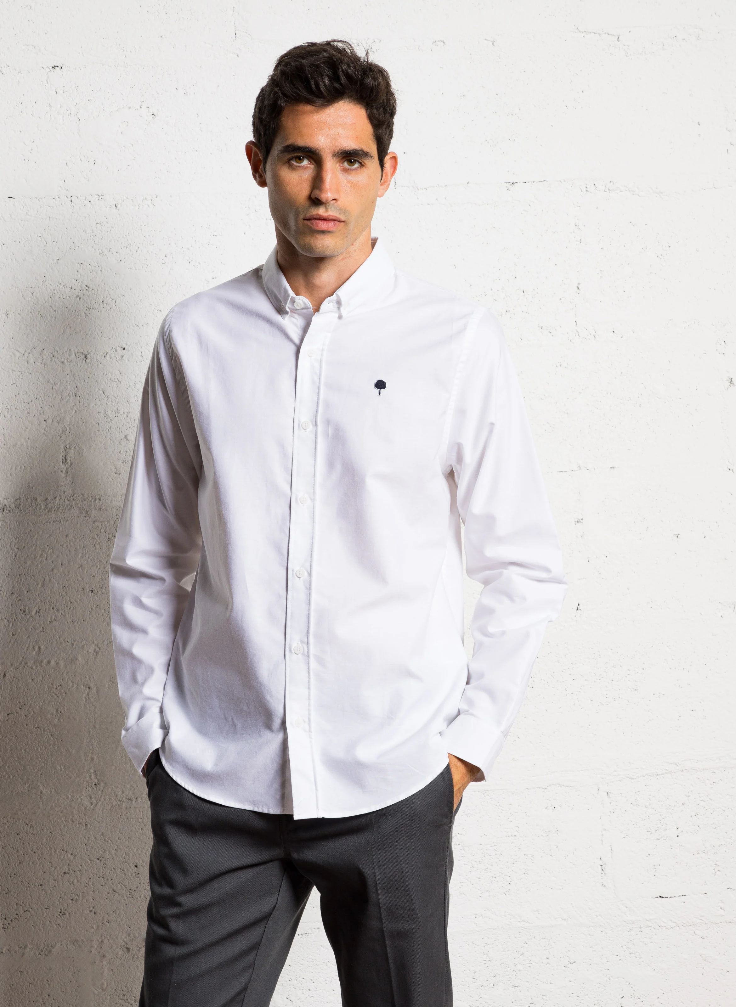 IVOY - Chemise col américain en coton bio mélangé| Blanc
