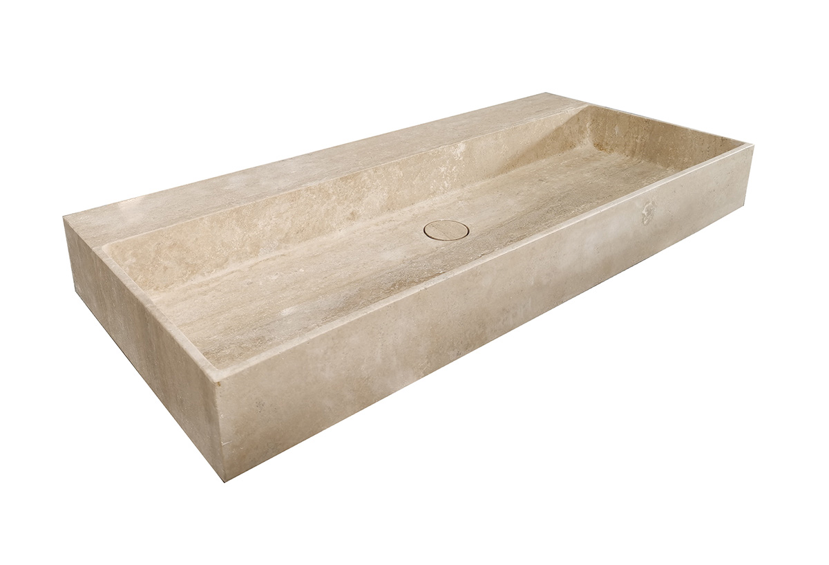 Saniclear White Travertin marmer wastafel 80x46cm met kraangat