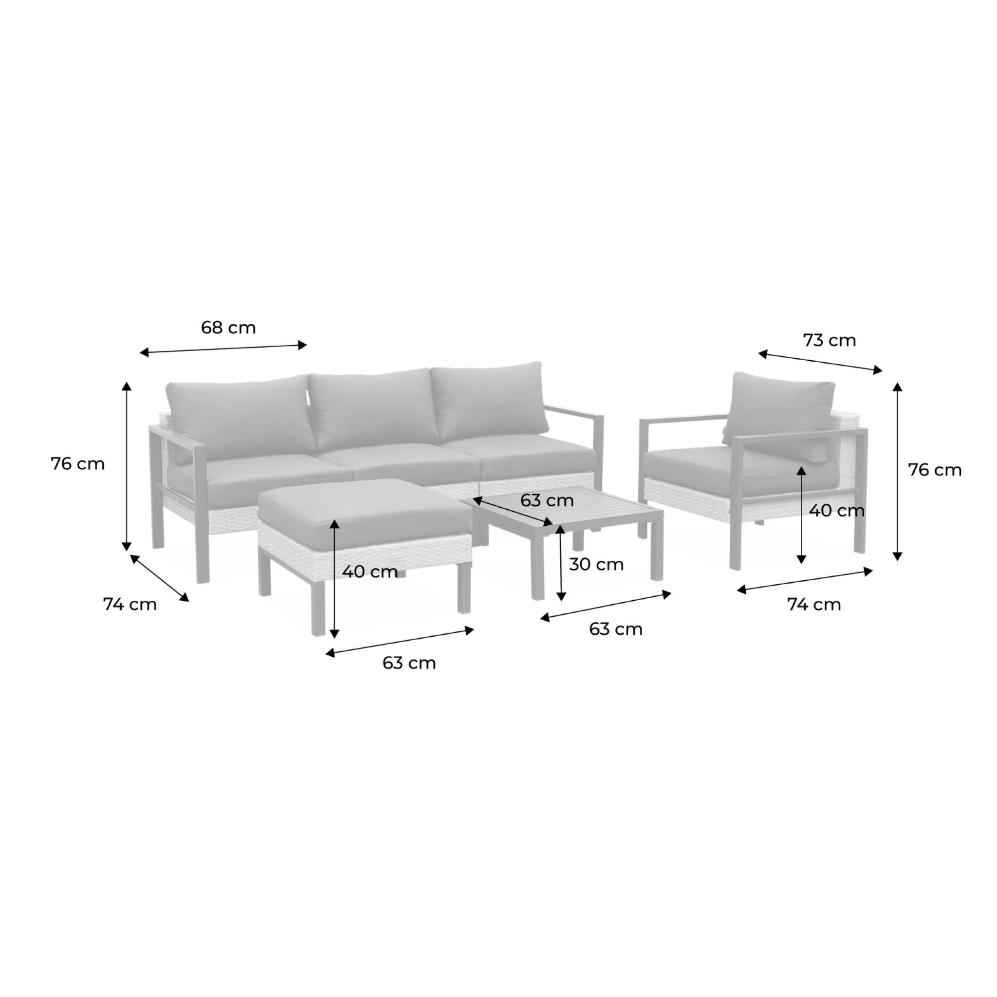sweeek - Loungeset, aluminium en wicker, 5-zits