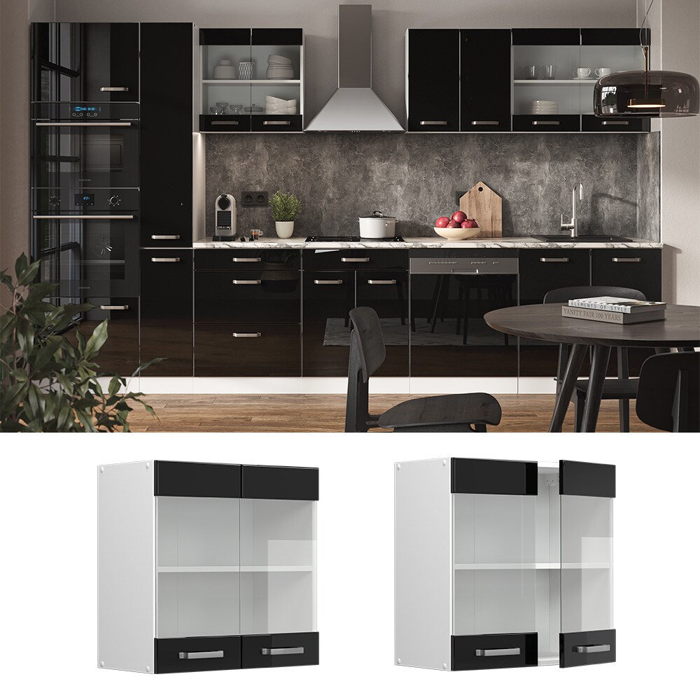 Vicco Glashängeschrank Küchenschrank R-Line Solid Weiß Schwarz 60 cm modern