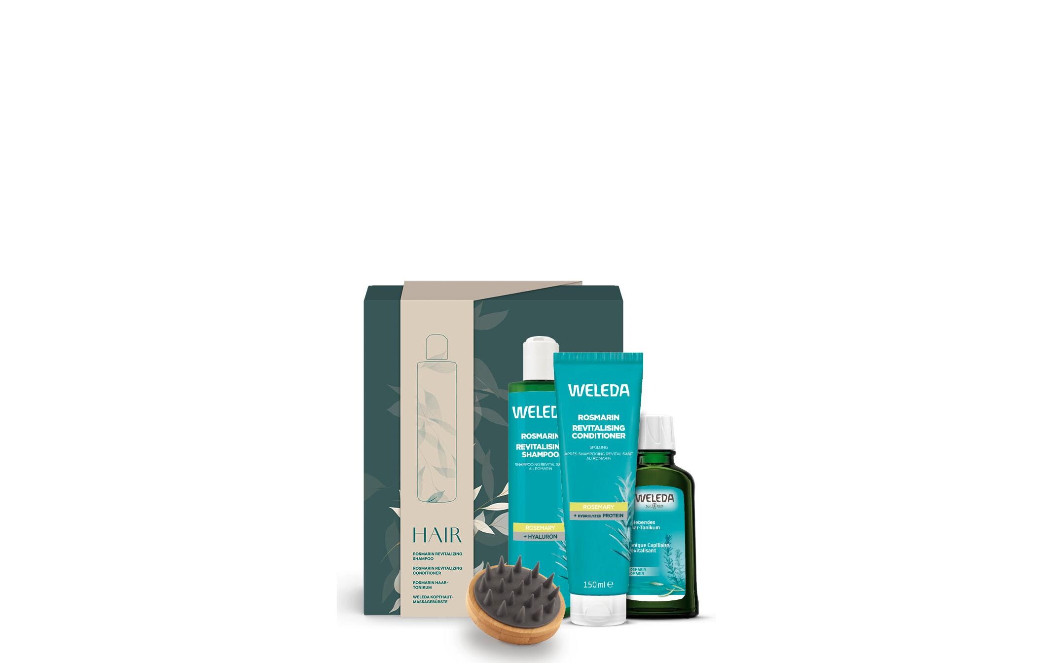Geschenkset Haircare RosmarinNatürliches Geschenkset für Haare mit Kopfhaut-Massagebürste