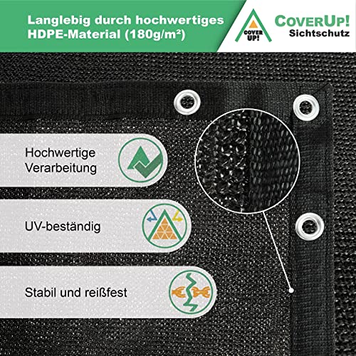 CoverUp! Balkonscherm 0,9 m x 3 m (180 g/m²) – Balkonbekleding, Terrasscherm, Ondoorzichtig – incl. 30 klittenbandkabelbinders – Zwart