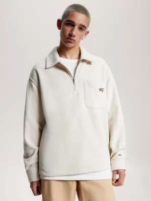 Moletom Signature Logo Relaxed Fit com Meio Zíper