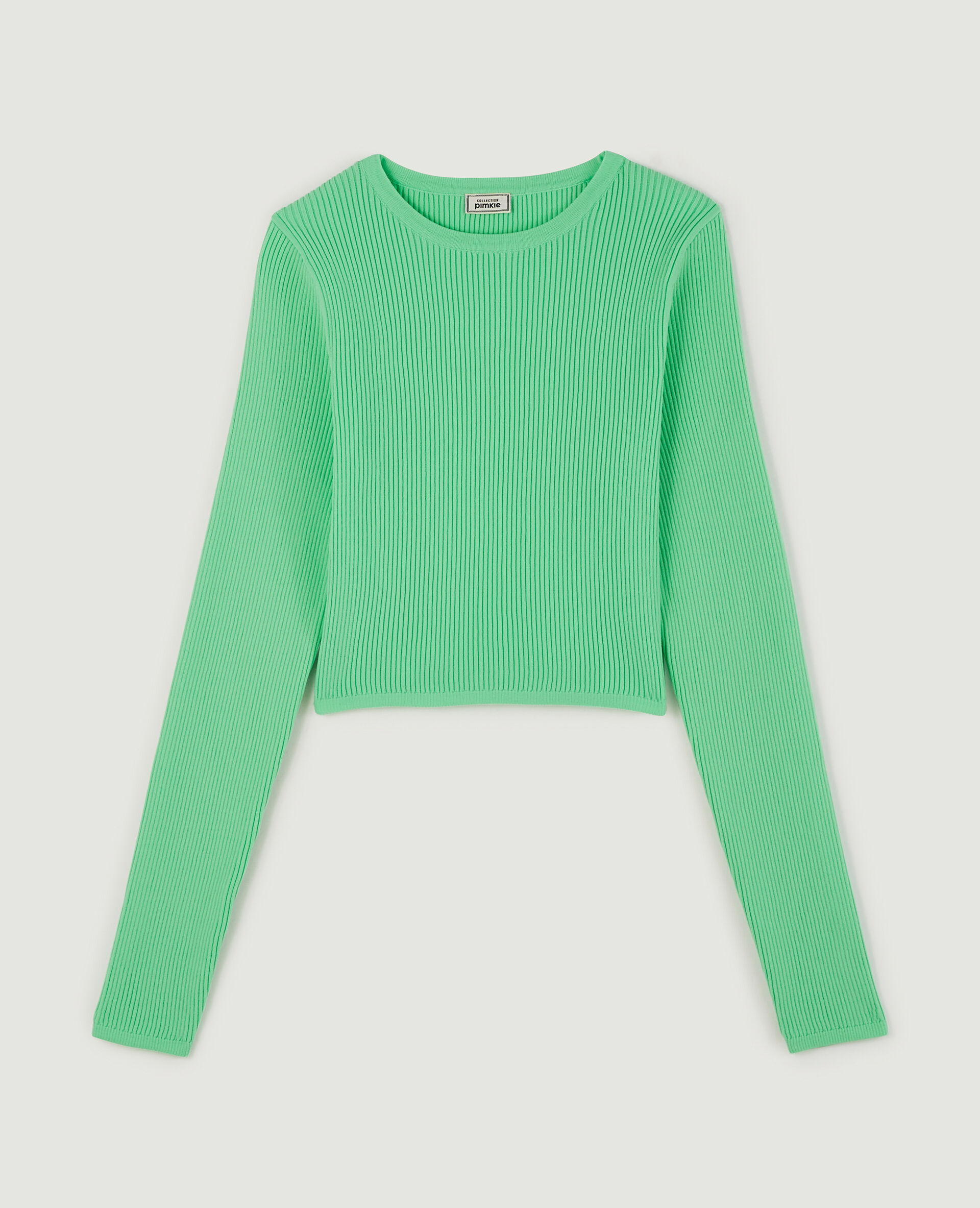 Pull court maille côtelée - Vert