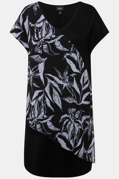 Jerseykleid, Oversized, Blätter, V-Ausschnitt, Halbarm