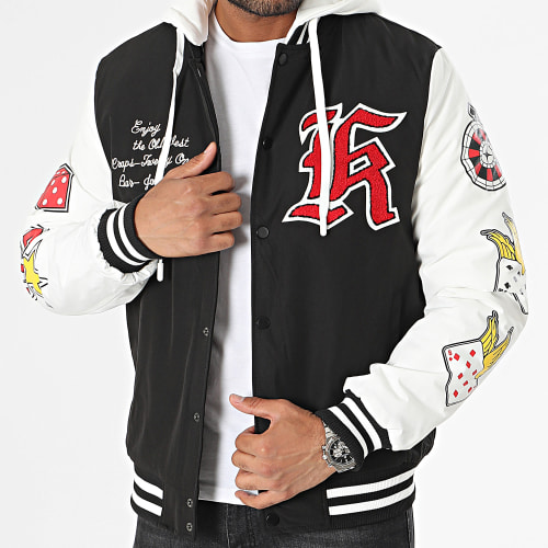 Veste Teddy Capuche Noir Blanc