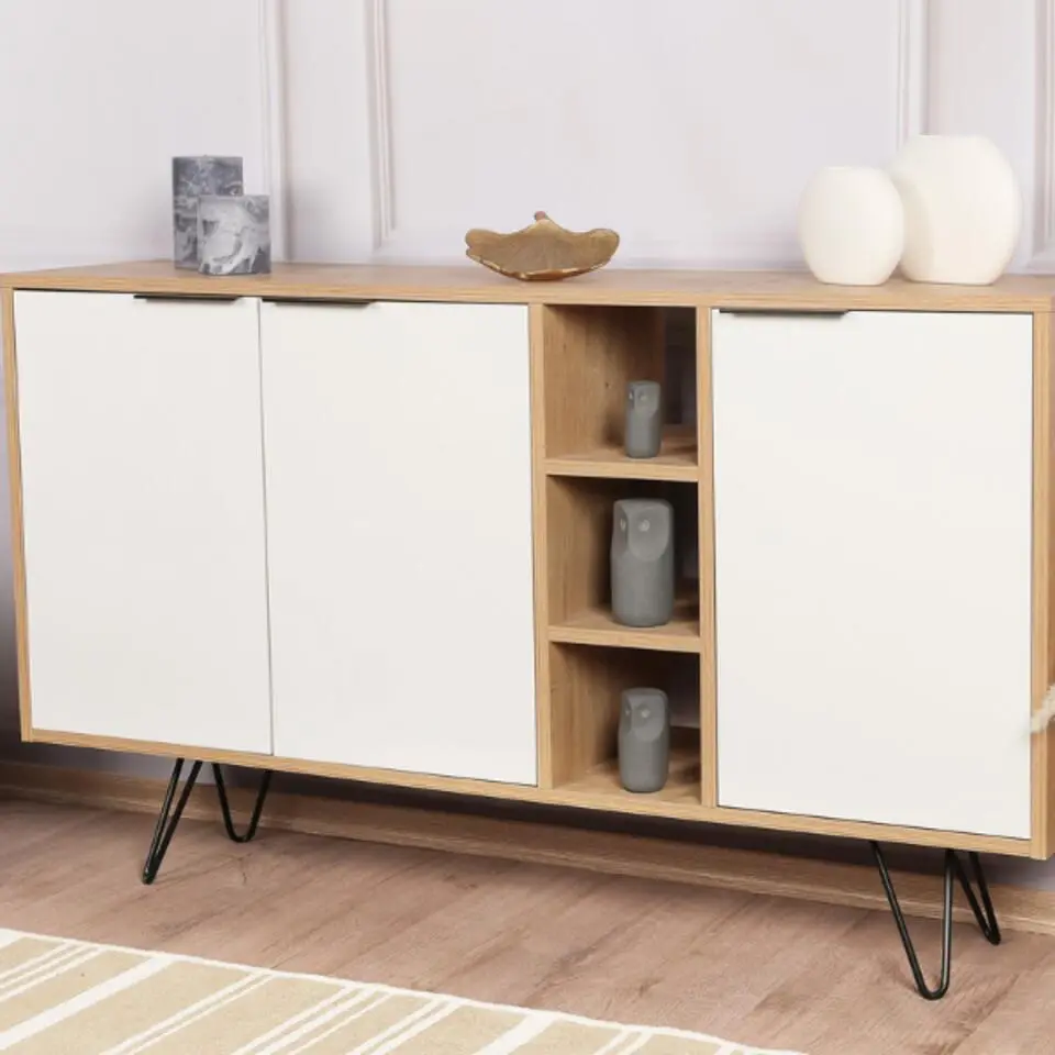 Emob Houten modeconsole - Melamine coating - 18 mm dik - Metalen poten - Eiken