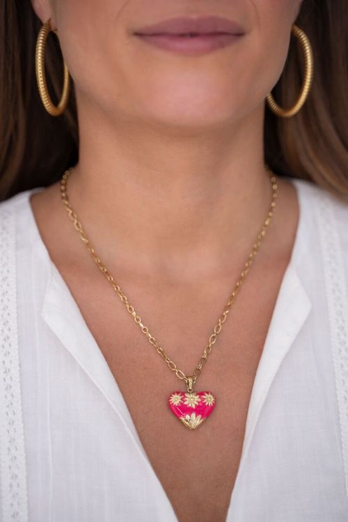 Art schakelketting met roze vintage hart