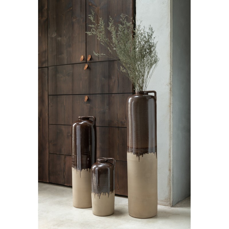 Vase avec anse en céramique marron 22x22x83 cm
