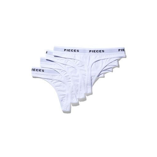 Pieces Logo Lady 4-pak G-string, Bright White, S