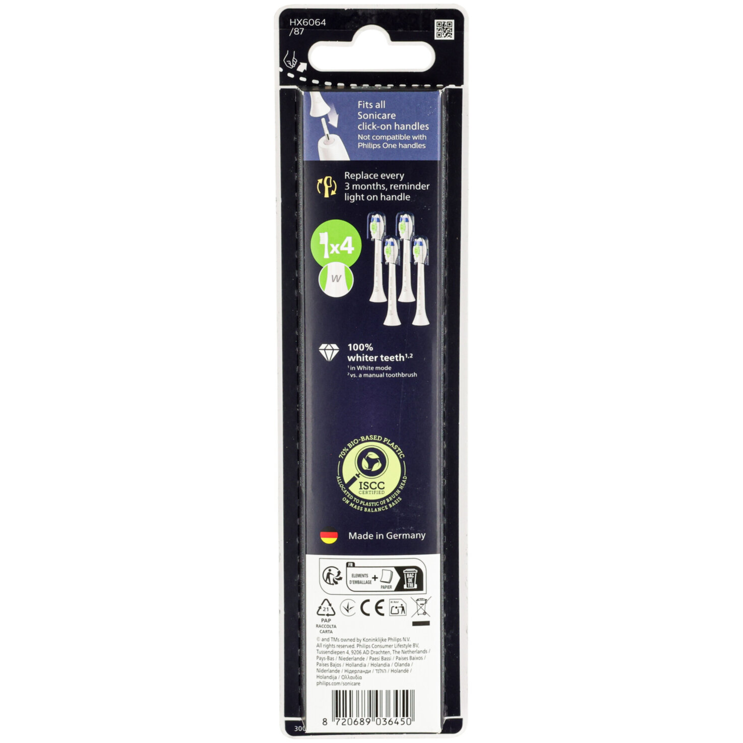 Philips Ersatzbürsten Optimal White HX6064/87 4 Stück