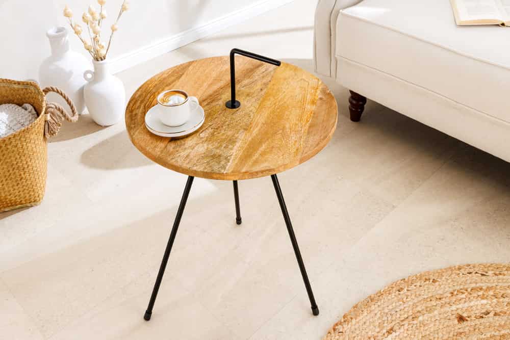 Handgearbeiteter Beistelltisch SIMPLY CLEVER 60cm natur Mangoholz mit Griff