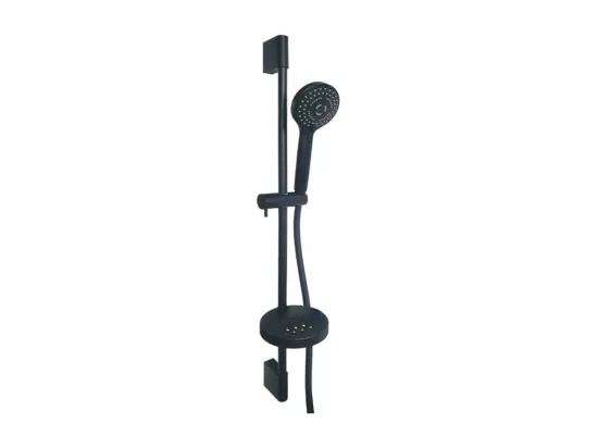 Pack pommeau de douche rond 3 jets + flexible + barre + porte savon Paini Ruby Noir Mat