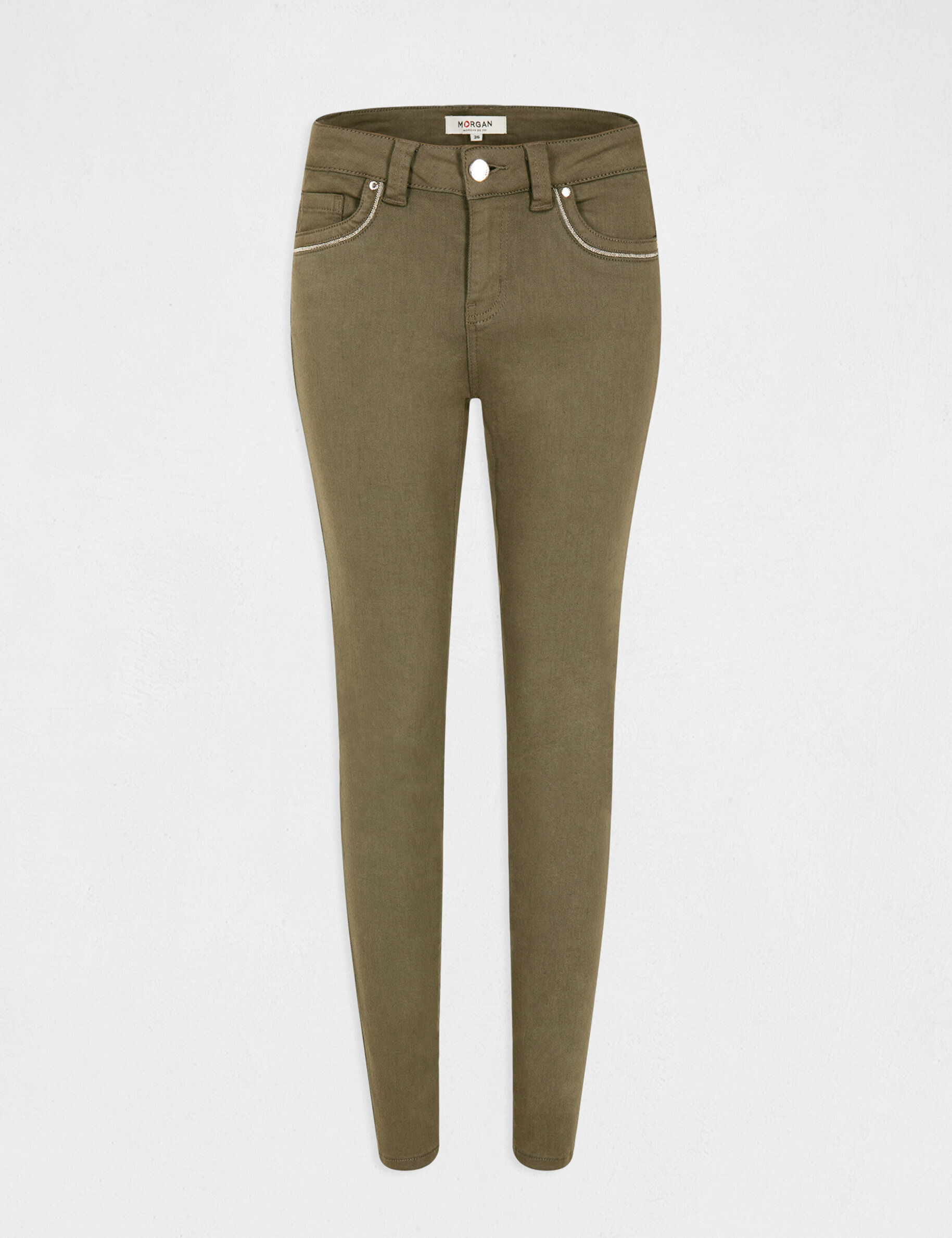 Pantalon slim avec détails bijoux vert kaki femme - vert_kaki