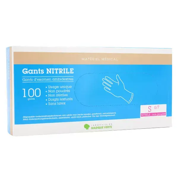 Luvas de exame Marque Verte Pro ambidestras de nitrilo sem pó, tamanho P, 100 unidades
