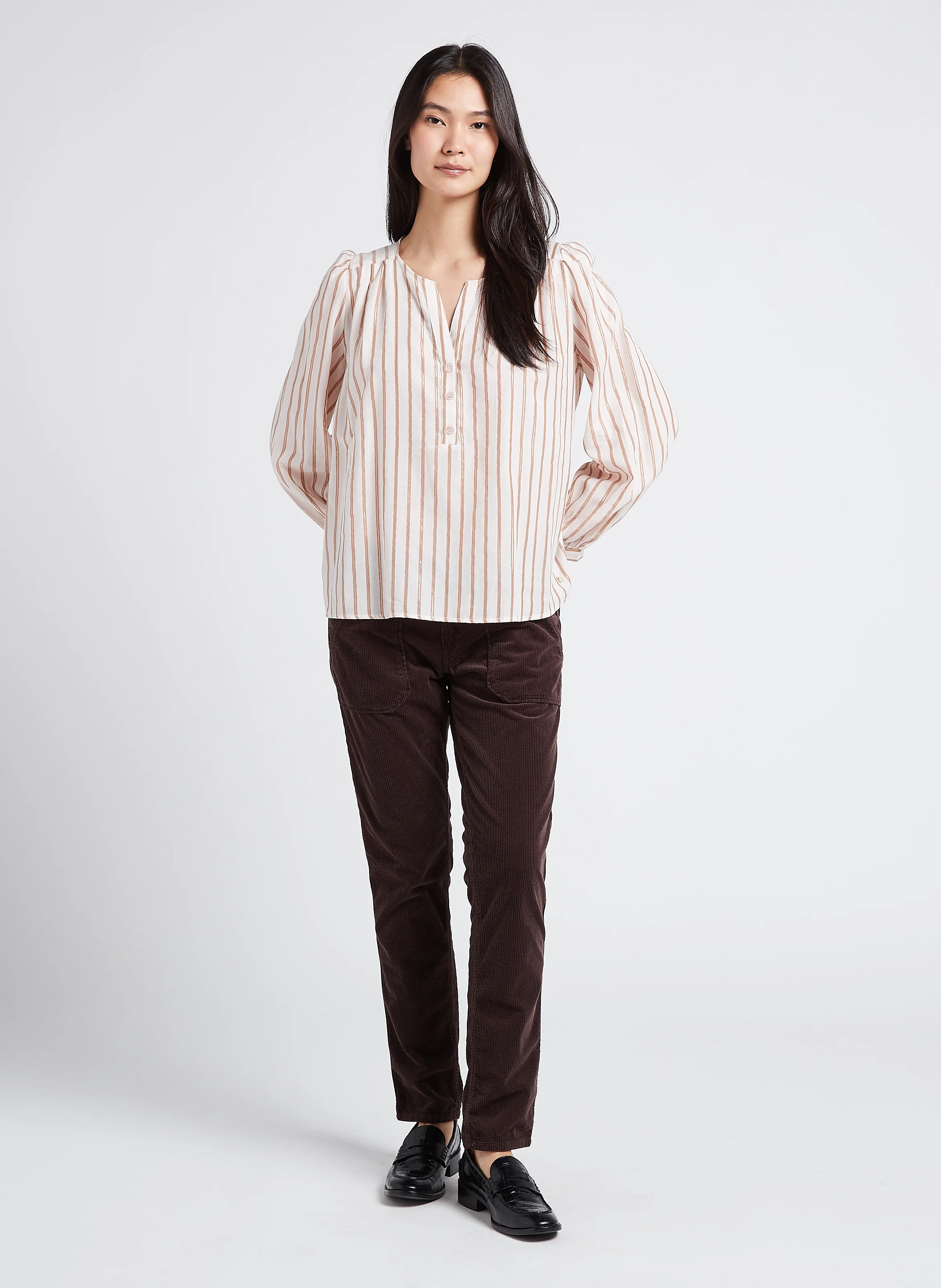 PIERCE - Pantalon slim en velours côtelé | Marron