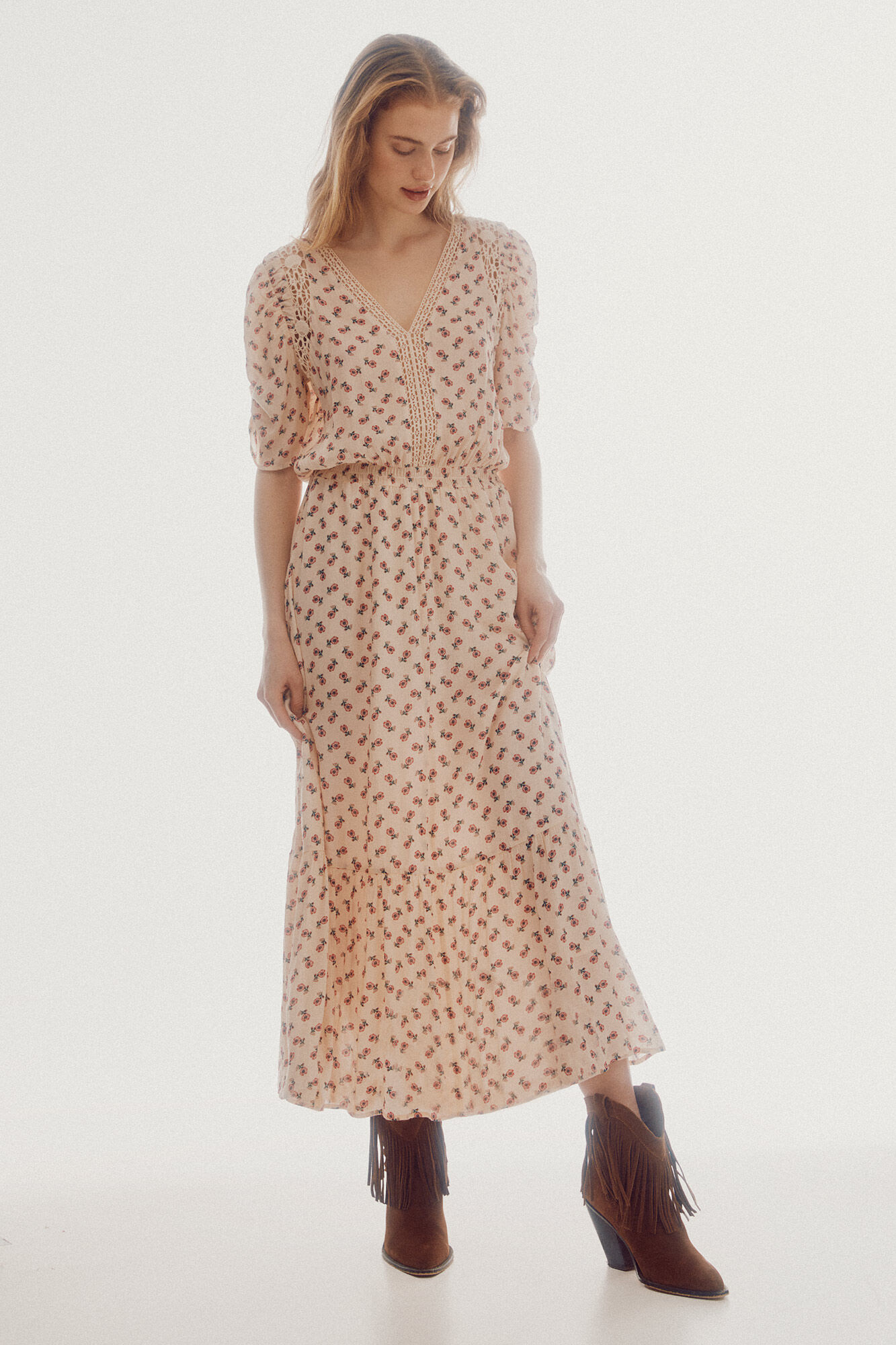 Vestido longo estampado - Estampa branca