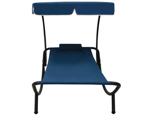 VIDAXL - Lit de repos d'extérieur avec auvent et oreiller bleu