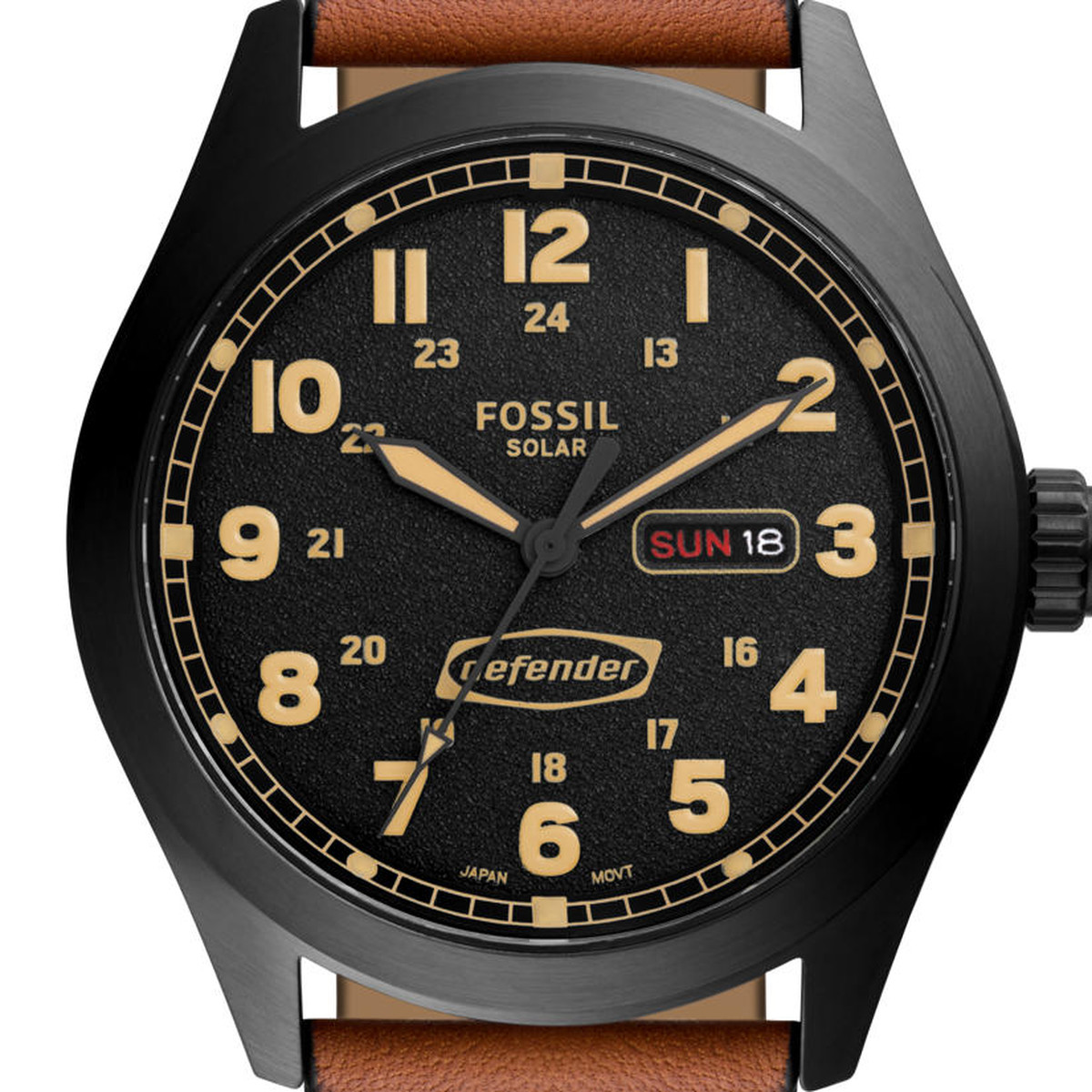 Montre FOSSIL Defender homme solaire acier noir bracelet cuir marron