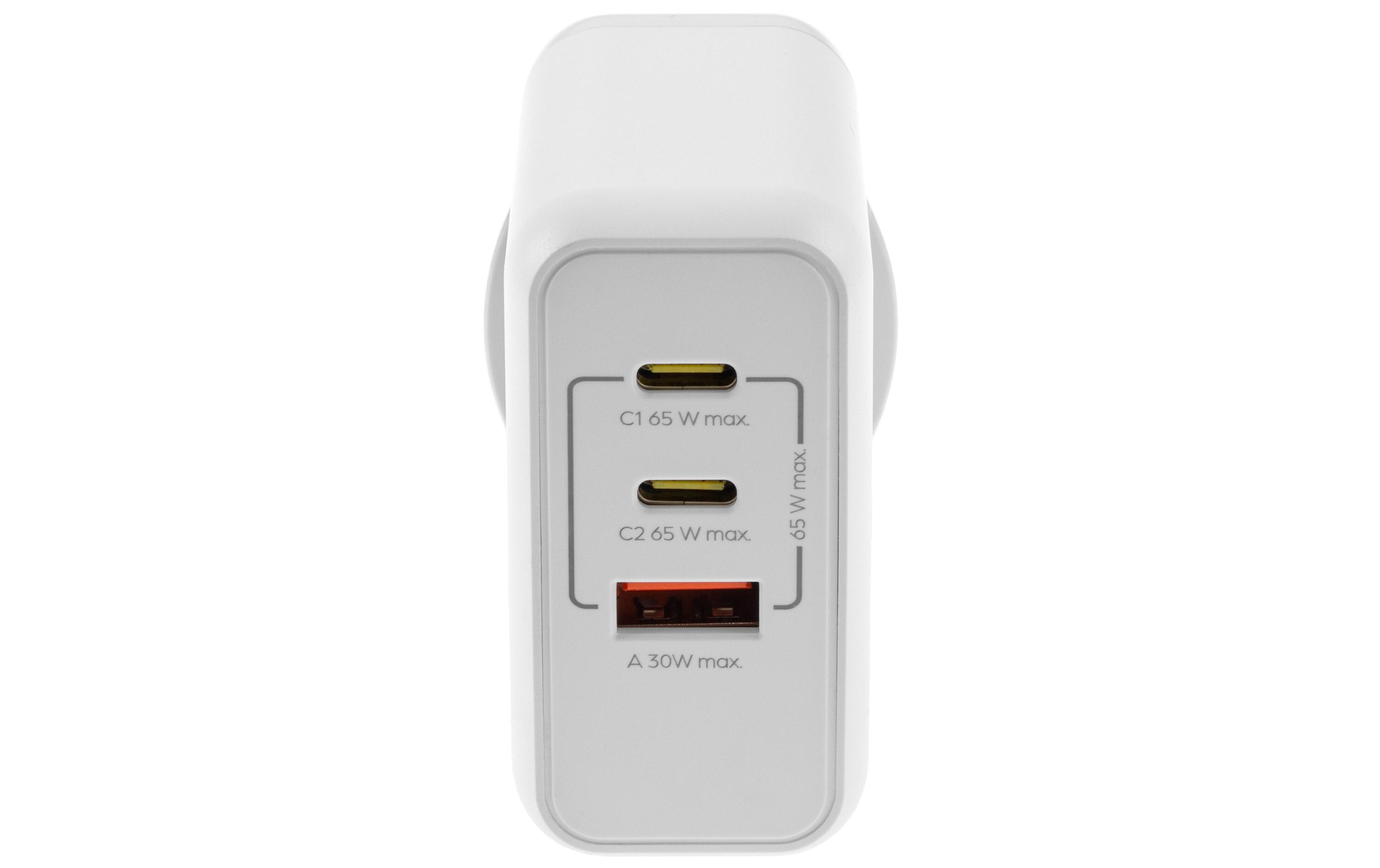 USB-Wandladegerät Triple 2C1A 65 W GaN WeissLadeadapter mit zwei USB-C-Ports und einem USB-A-Port