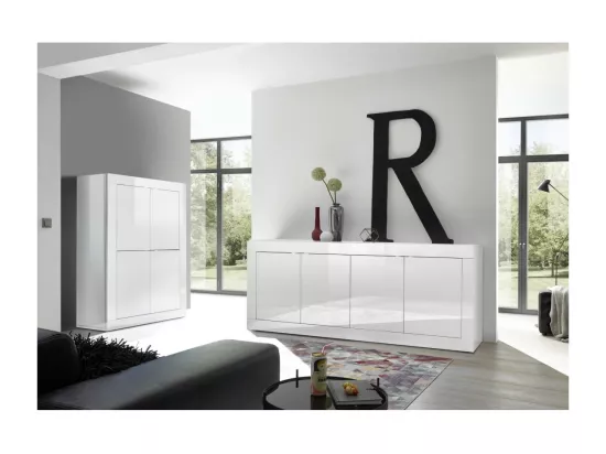 Vaisselier 4 portes CISA – Blanc laqué brillant – Design moderne et fonctionnel