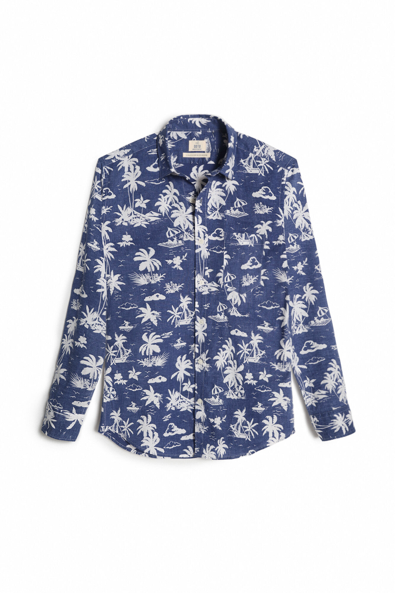 Camisa slim com estampa de palmeiras - Azul