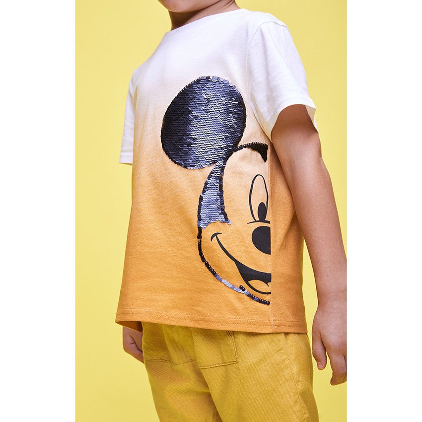 T-shirt manches courtes Mickey Disney en sequins magiques pour garçon - Blanc