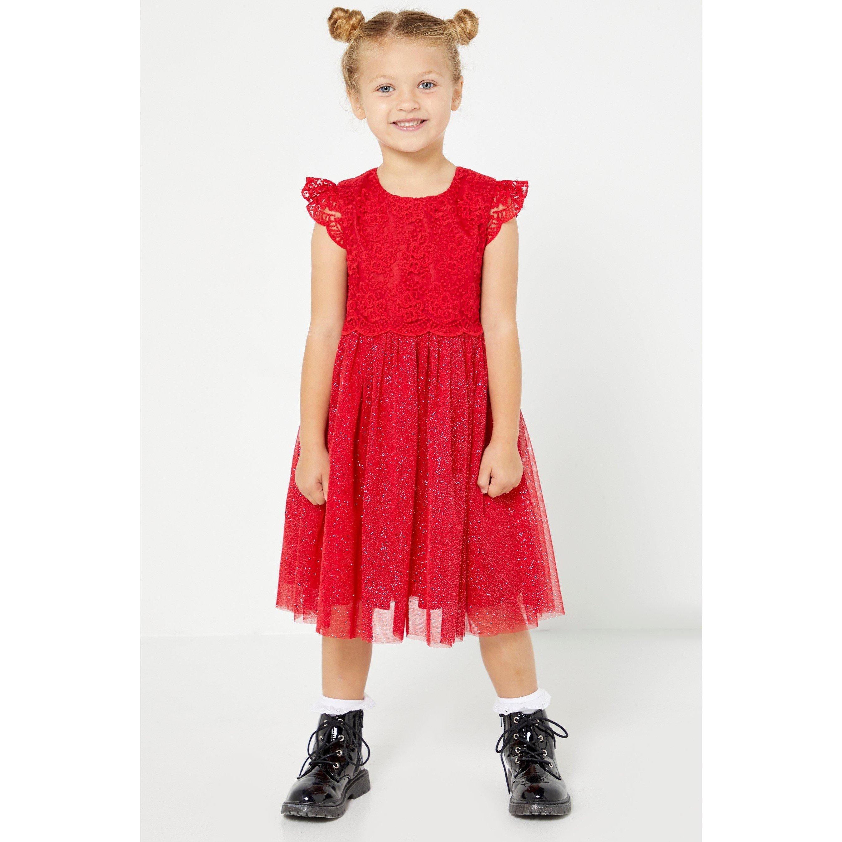 Be You Studio Flower Girl Glitter Mesh Dress Red