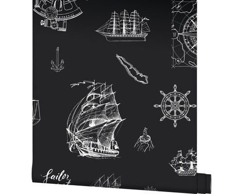 Vliesbehang 45842 Kids Walls Pirate zwart