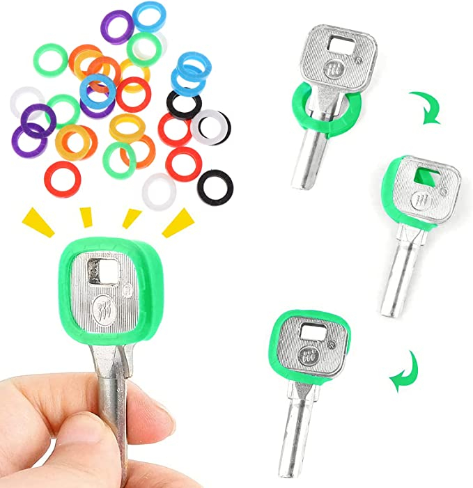 (32er Set) Gummi Schlüssel Kennring Key Organizer Kennzeichnungs Kappe - Bunt