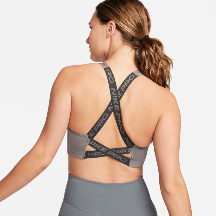 Nike Dame BH Dri Fit Swoosh Medium Support Bra Grå
