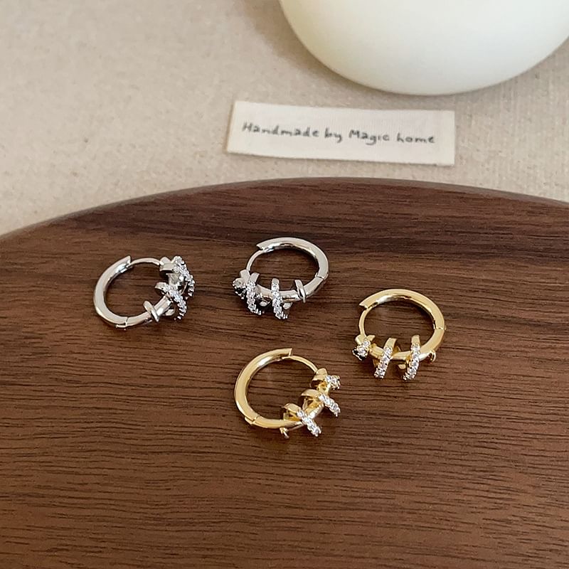 Panda Dama - 925 Sterling Zilveren Strass Hoepel Oorbel