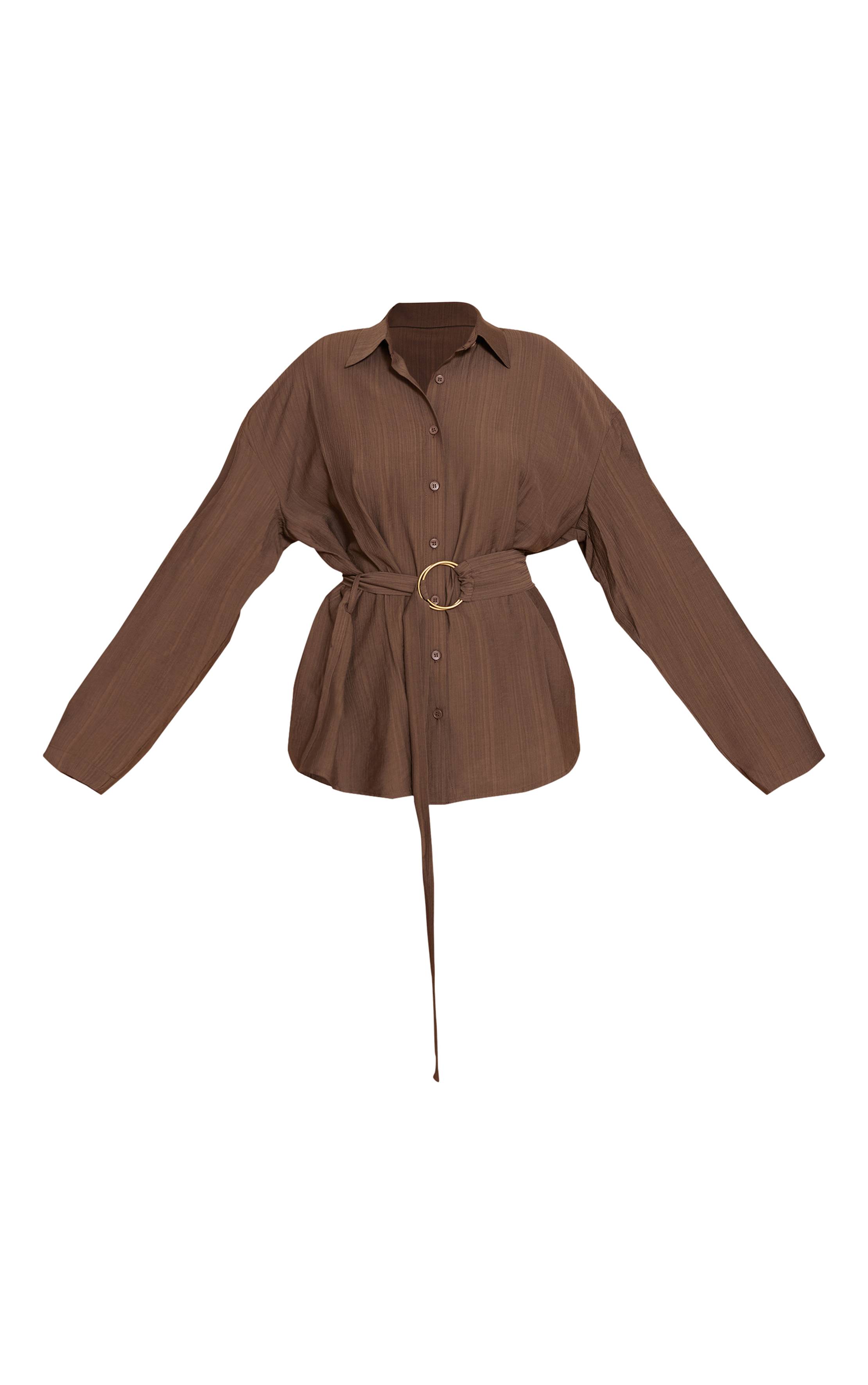 Chocolat Chemise Texturée Cintrée À La Taille Par Ceinture