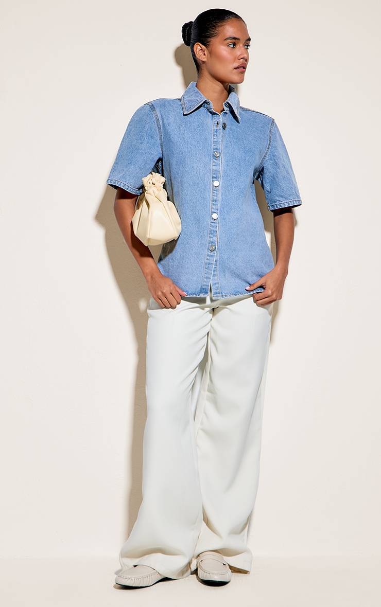 Light Blue Wash Chemise En Jean Bleu Clair Boutonnée