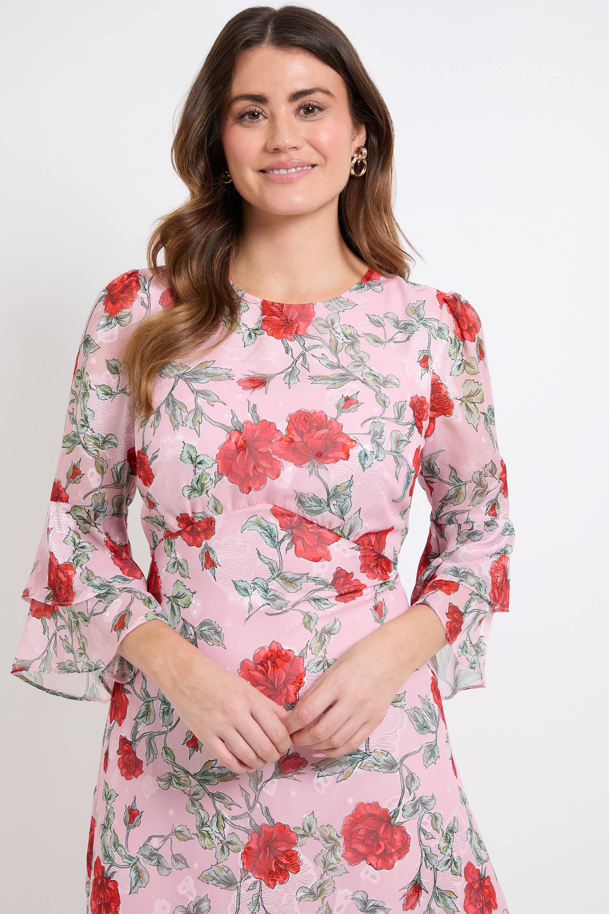 Wallis Robe Midi À Imprimé Floral Dévoré Et Manches À Volants Étagés