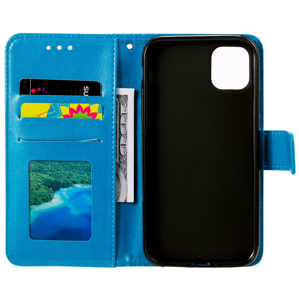 iPhone 13 Leder Tasche Wallet - Mandala Flowers Imprint - Blau