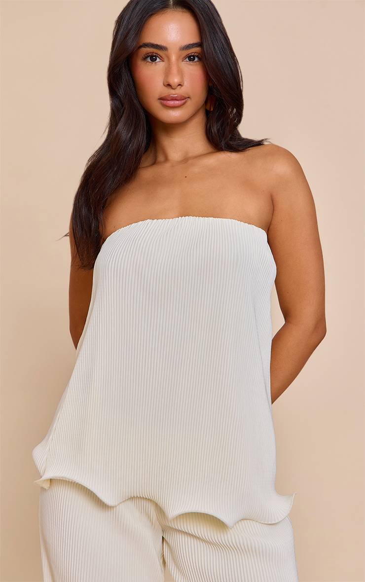 Crème Haut Bandeau À Bord Plissé Et Volants Petite