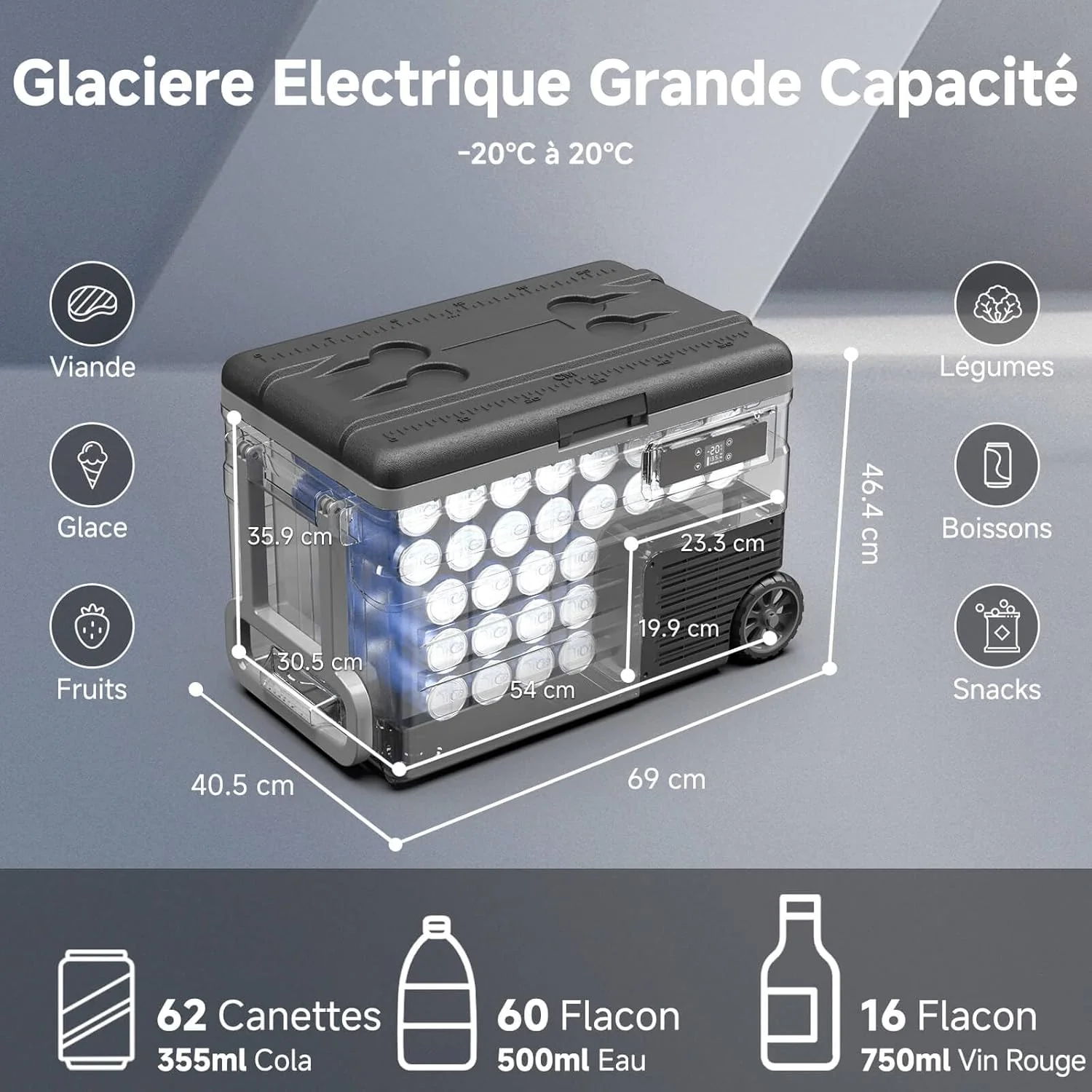 AAOBOSI 45L Glacière à Compresseur, Glaciere Électrique -20℃ à 20℃, Frigo Camion APP&Bouton Contrôle, 12/24V DC et 100-240V AC Glaciere Camping Pour Voiture, Camion, Bateau et Prise De Courant
