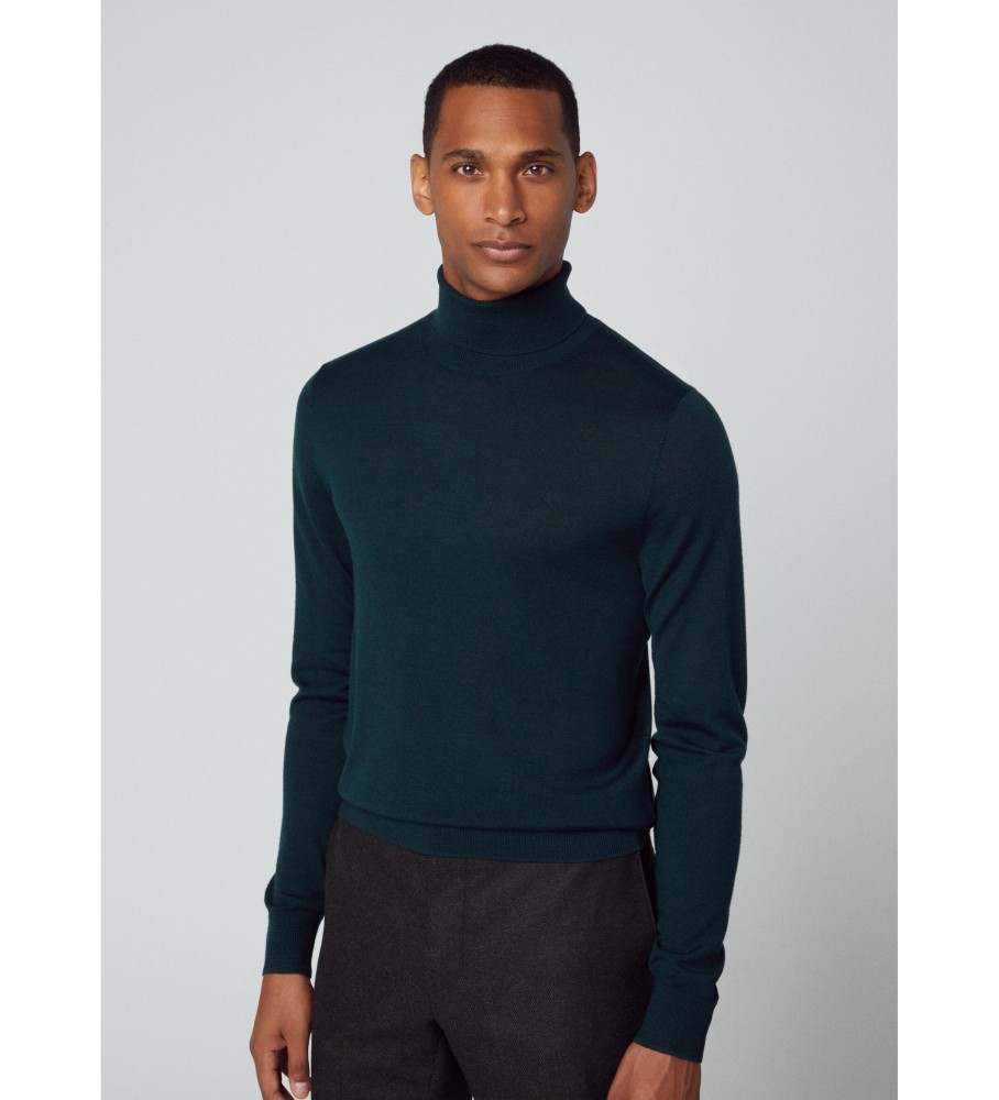 Camisa de gola em lã merino verde Hackett