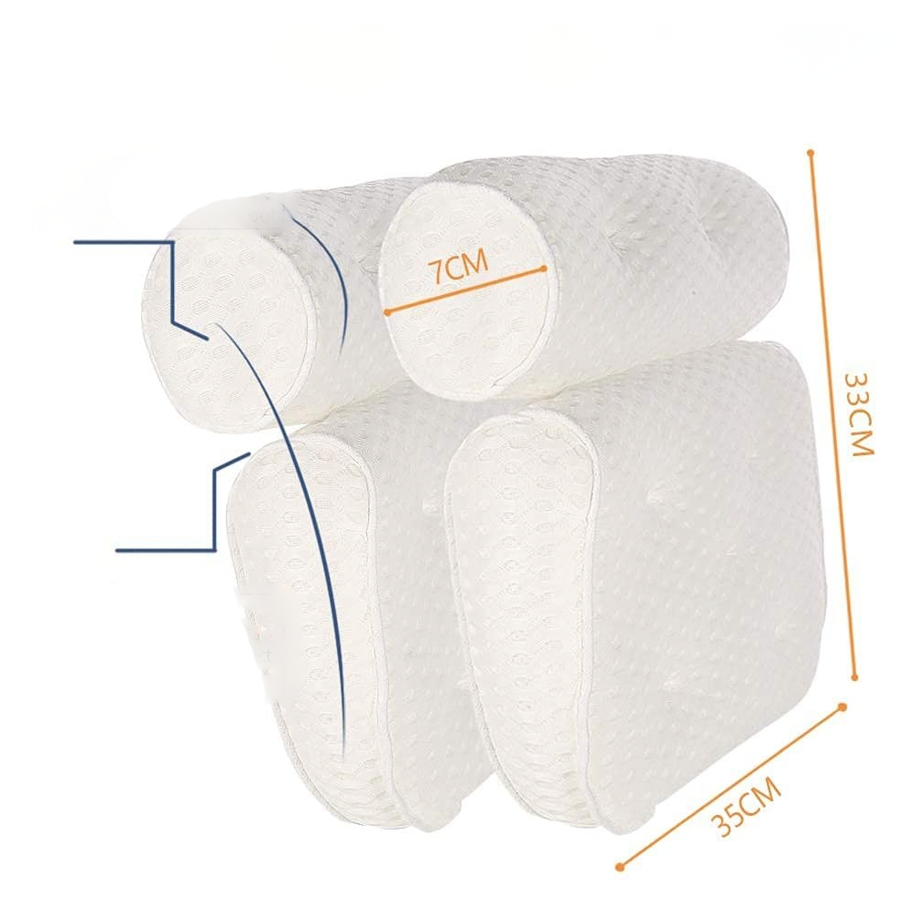 (33x35x7cm) Badewannen Kissen Nackenkissen AirMesh-Technologie mit 7 Saugnäpfen - Weiss