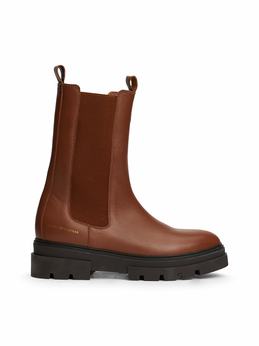 TOMMY HILFIGER<br>Botas de couro com elástico e salto baixo