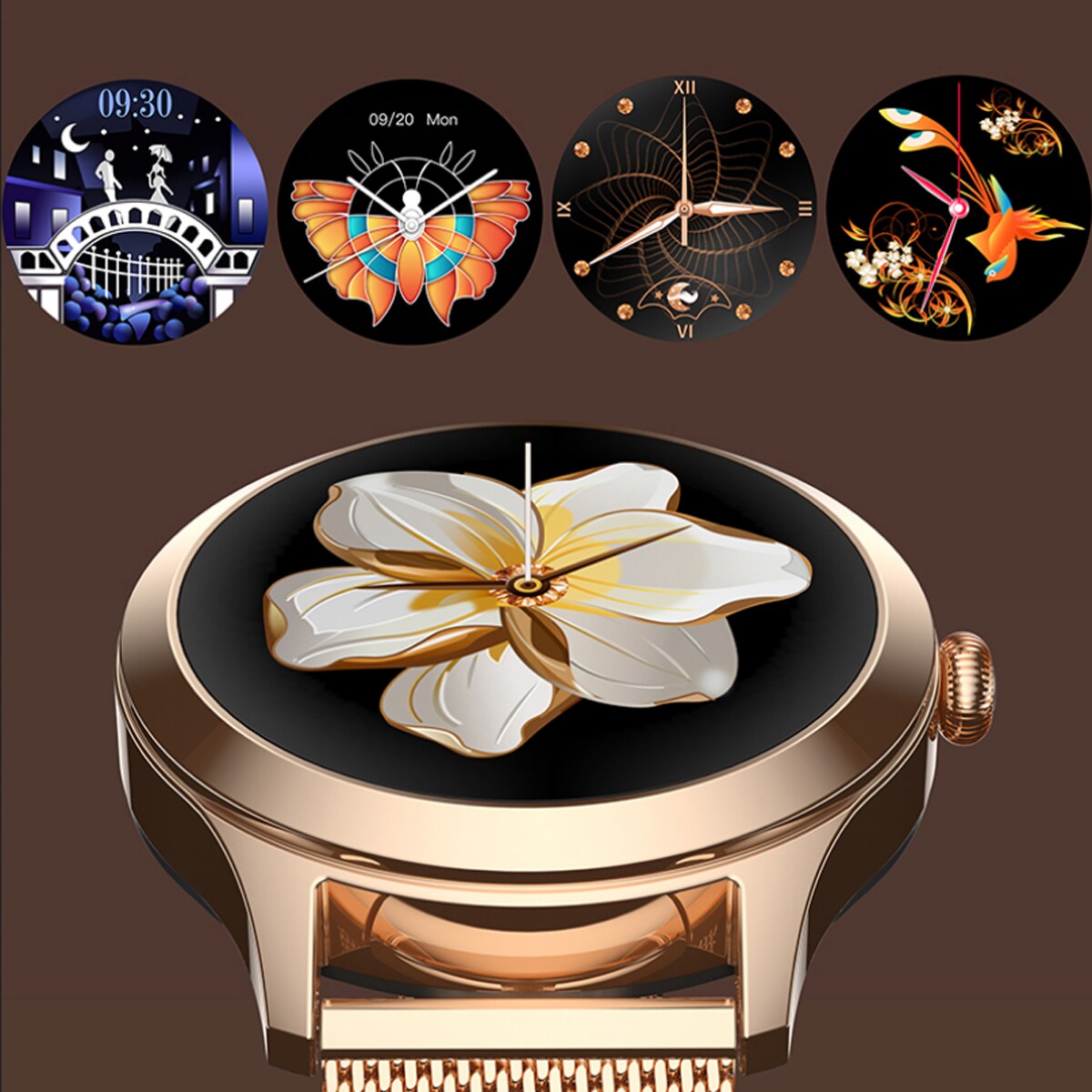 TPFNet Damen Smart Watch / Fitness Tracker IP68 - Milanaise Armband - Android & IOS - Silber