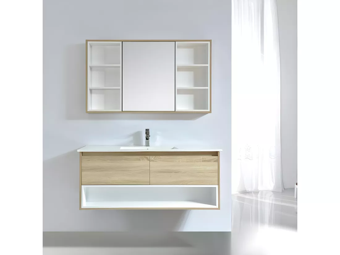 Armoire de toilette bloc-miroir 120 cm FRAME finition mélaminé chêne