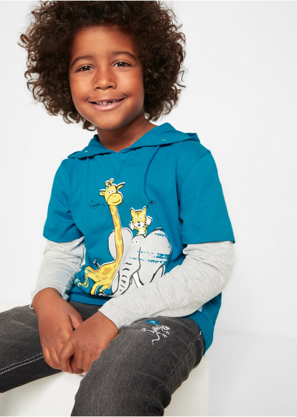 T-shirt double épaisseur à capuche garçon, coton
