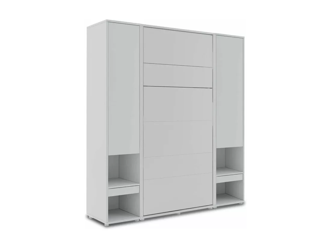 Lit escamotable vertical gris mat avec 2 armoires de rangement Noby-140x200