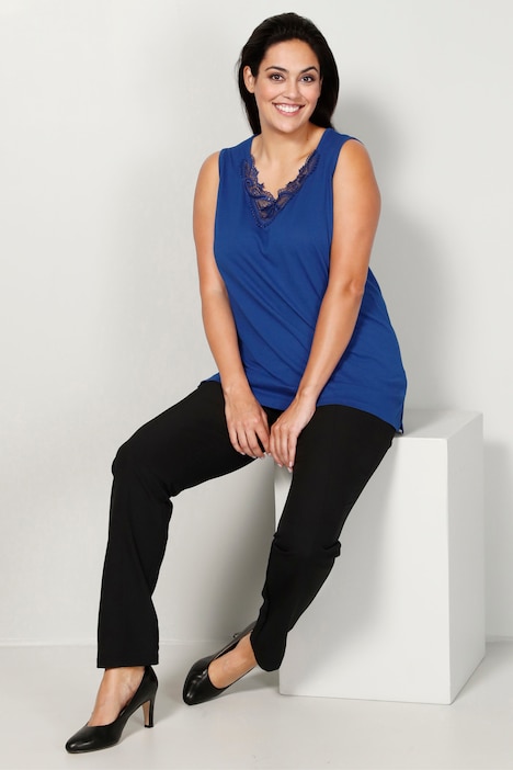 Top, Straight Fit, Spitze und Pailletten am V-Ausschnitt