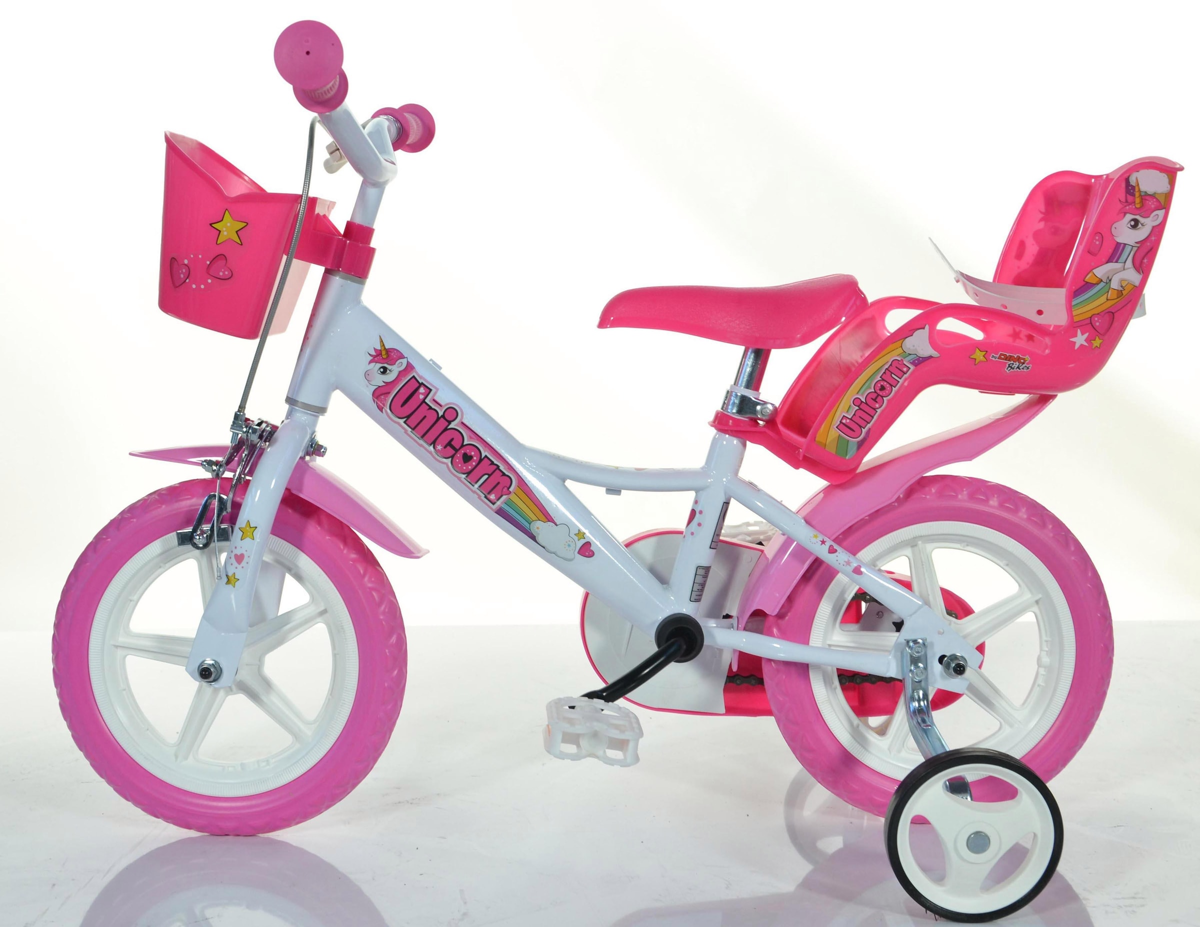 Dino Kinderfahrrad »Unicorn Einhorn 12 Zoll« 1 Gang mit Stützrädern, Korb und Puppensitz