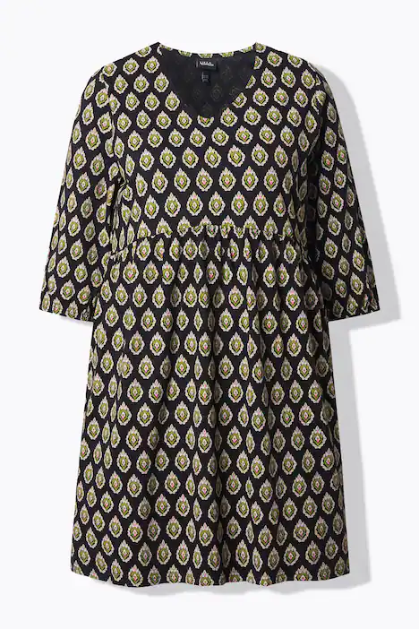 Jerseykleid, A-Linie, V-Ausschnitt, 3/4-Arm, schwarz